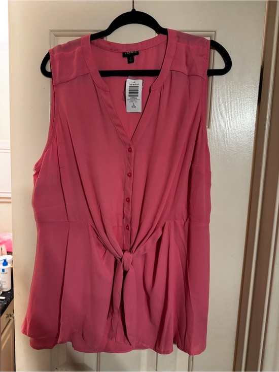 torrid Tops - torrid Coral-Pink Sleeveless Button Front Tie Blouse